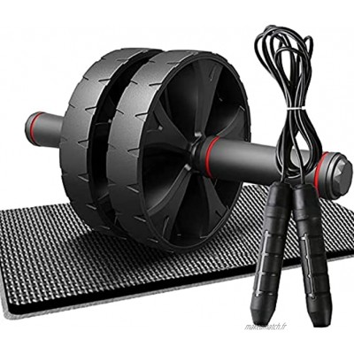 Roller Power Wheels Machine à sauter avec barre de pompe corde à sauter pour la maison la salle de sport et les exercices de musculation des abdominaux couleur : noir avec corde