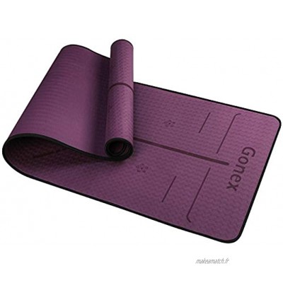 Gonex Tapis de Yoga Pilates avec Lignes d'Alignement du Corps,TPE Matériaux Épaisseur 6MM Antidérapant Durable Tapis Gym pour Exercices 183x61x0.6 cm