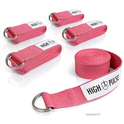 High Pulse® Sangle de yoga 300 x 3,8 cm | Lot de 1 ou 5 – Sangle de yoga de haute qualité avec fermeture comme outil pratique pour le yoga ou le Pilates – 100 % coton