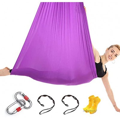 Himifuture Hamac de yoga 5 m de long 3 m de large en soie avec mousqueton et chaîne de marguerites pour yoga pilates avec une paire de chaussettes gratuites