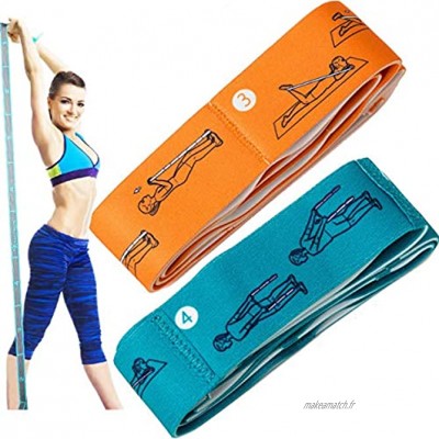 Tangger 2 PCS Yoga Elastibande Fitness Femme,Bande de Résistance Fitness Yoga Élastique Étirement Stretching Strap with 8 Loops,90 * 4cm,Vert et Orange
