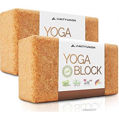 AMITYUNION Lot de 2 Blocs de Yoga en liège 100% Naturel Hatha Klotz Aussi pour Les débutants Méditation & Pilates Accessoires de Fitness Aides pour la régénération Le Dos Deux Blocs 75 mm