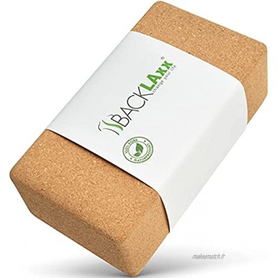 BACKLAxx® Bloc de yoga en liège – Bloc de yoga 100 % naturel durable – Bloc de yoga respectueux de la peau et écologique avec vidéos d'application