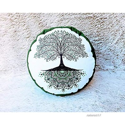 Zafou Coussin de méditation aux tons verts et blancs avec mandala arbre de vie vert conçu par Floresyabeilles