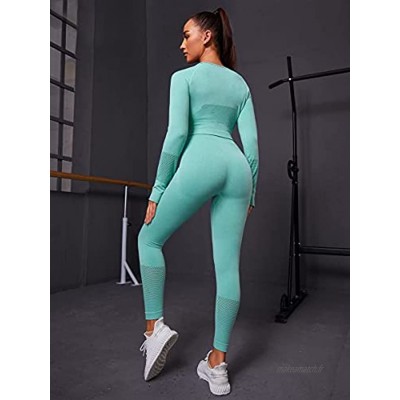 ADZPA Vêtement De Sport Femme Ensemble De Yoga Laser coupé Thumb Holes Sport Set D'entraînement Costume Color : Mint Green Size : L