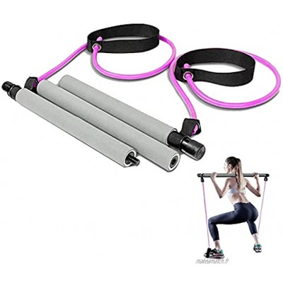 NASTON Barre de Yoga Pilates avec Bandes de résistance kit de bâton d'exercice Portable pour l'entraînement à Domicile,Gris