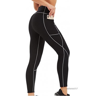 IFLOVE Femme Legging de Sudation Sport Sauna Taille Haute Pantalons avec Poches Minceur Fitness Yoga Amincissante