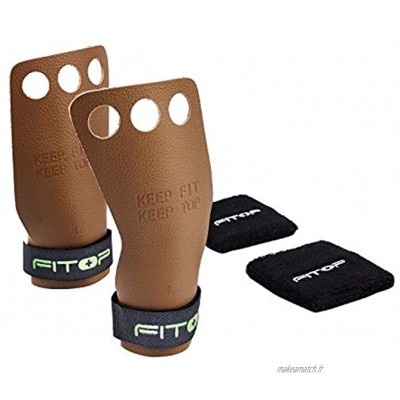 FITOP Manique Gymnastique en Cuir à 3 Trous Gants Crossfit Parfaits pour Tractions et Musculation Protection de la Paume et Support de Poignet