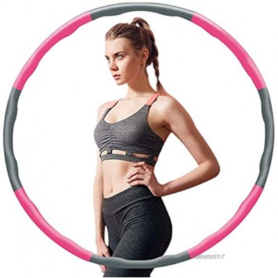 nadamuSun Fitness Hula Hoop Démontable 1 KG pour Exercises Hula-Hoop Léger et Portable Pink&Gray