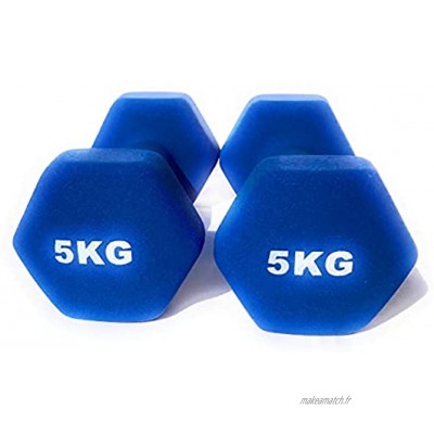 Haltères en néoprène Gym et entraînement à la maison Fitness Pilates Musculation Gym Air Libre Haltères Hexagonales Mate 2 3 4 5 kg Bleu 5 kg