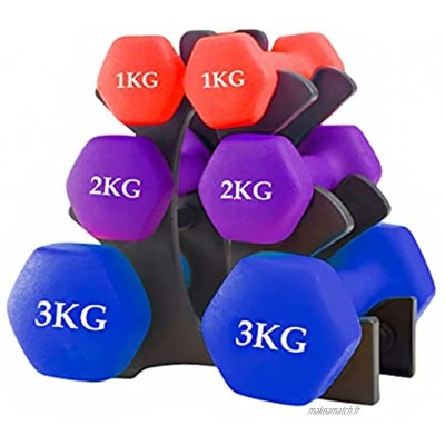 unycos Set de Haltères Exercice de Fitness Poids Courts Anti-Rolling Antidérapant Hexagonal | Entraînement à la maison et au gymnase 1 kg + 2 kg + 3 kg