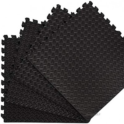 Lot de 6 dalles Tapis Puzzle de Fitness Protection Sol Noir antidérapant