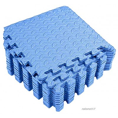 Lot de 12 tapis d'exercice en mousse EVA Tapis de sol en forme de puzzle Tapis de protection pour la maison la salle de sport le garage le jardin Bleu