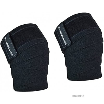 Lot de 2 genouillères avec fermeture Velcro 200 cm – Bandages pour genou professionnels pour haltérophilie culturisme Powerlifting Crossfit & Fitness – pour hommes & femmes